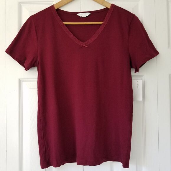 Charter Club Short Sleeve Pajama Top Womens Size Small Burgundy‎ Cotton NWT - Picture 1 of 6